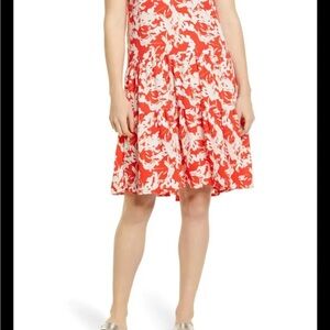 NEW Caslon Red Poppy Villa Floral Sleeveless Tiered Dress Size Small NWT